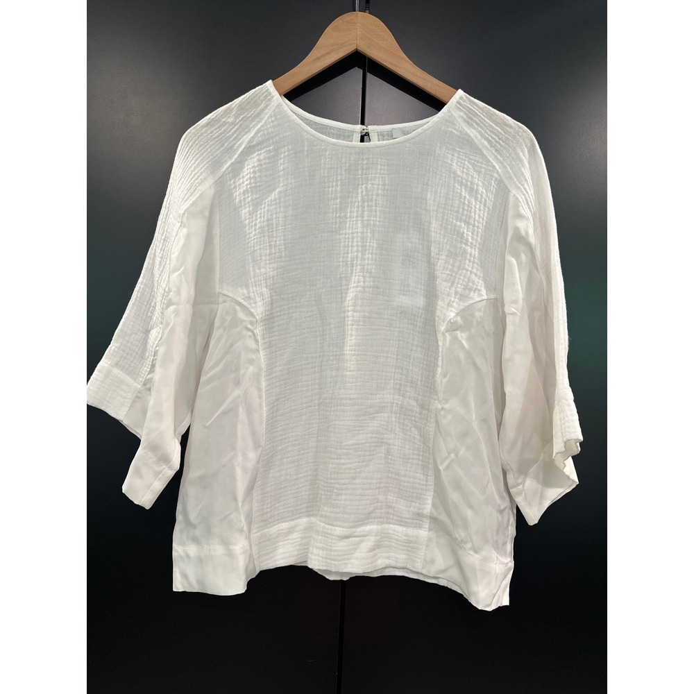 Johnny Was Calme New Mixed Media Drop Shoulder Top Natural‎ White Gauze Small